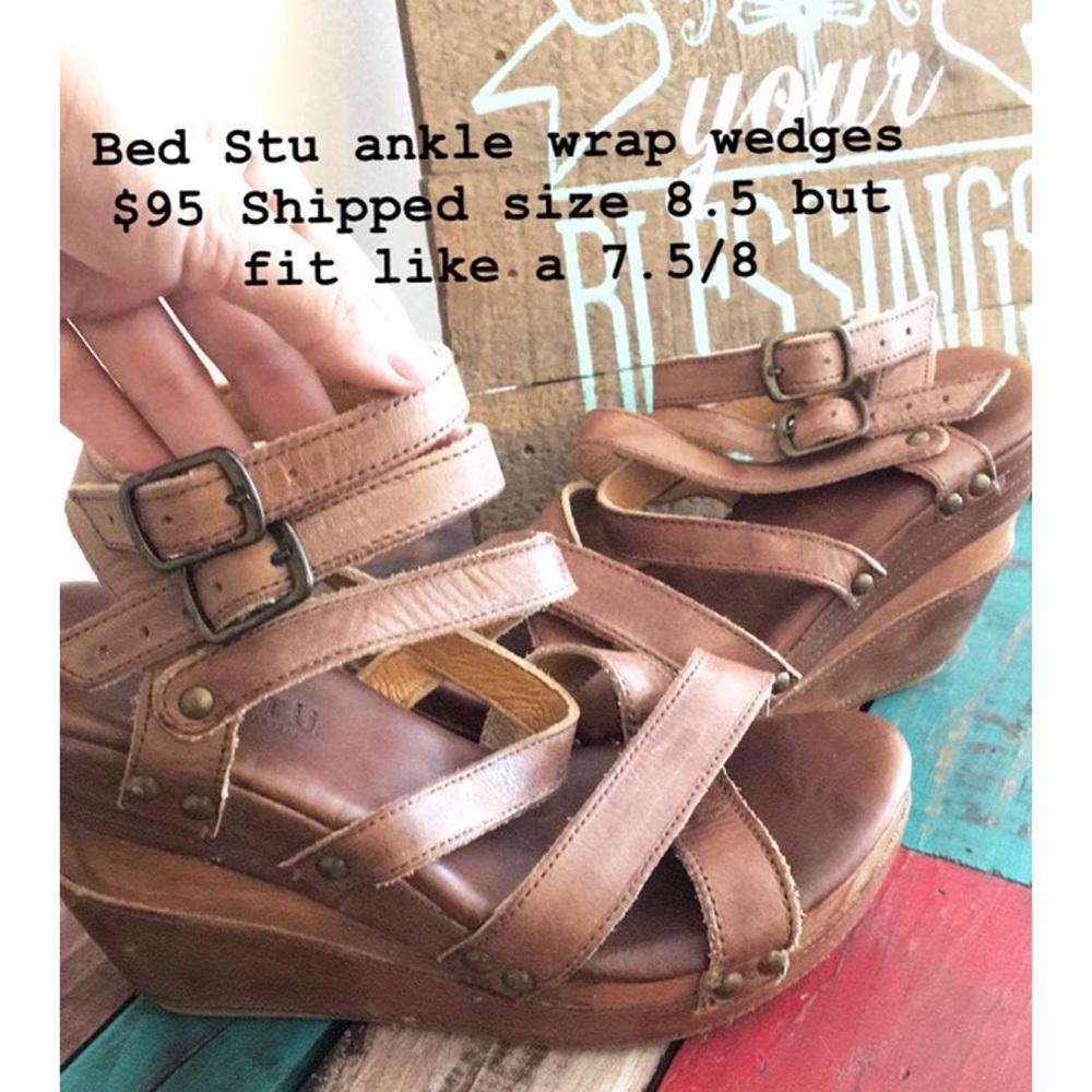 Bed Sty ankle wrap leather wedges.